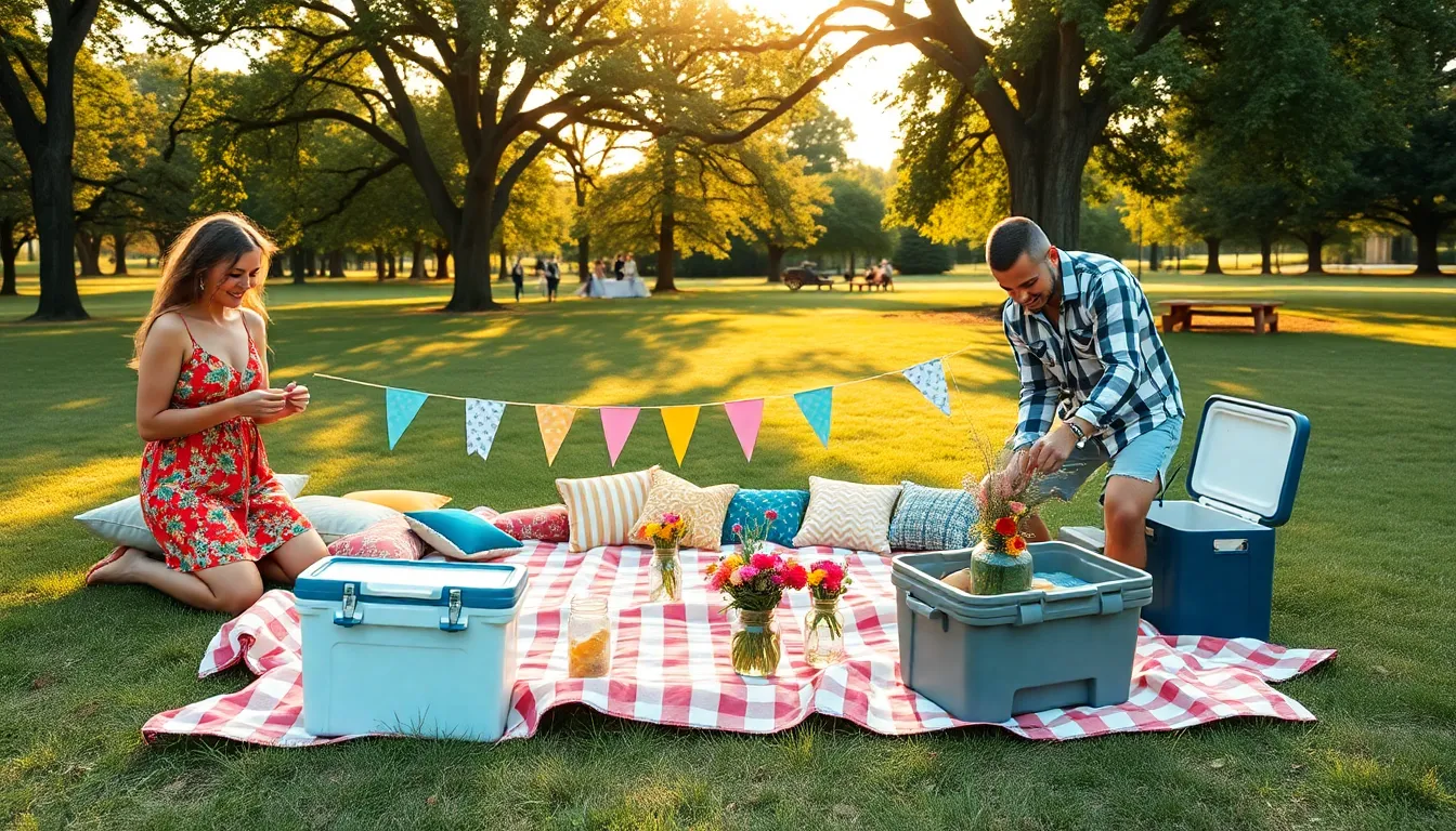 A group of friends enjoying a budget-friendly outdoor picnic in a park.